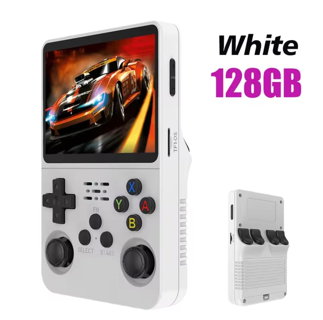 "Portable Retro Game Console - Black-Purple-White-Orange-Red 128GB | Portable Emulator with 3D Graphics"