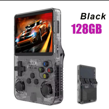 "Portable Retro Game Console - Black-Purple-White-Orange-Red 128GB | Portable Emulator with 3D Graphics"