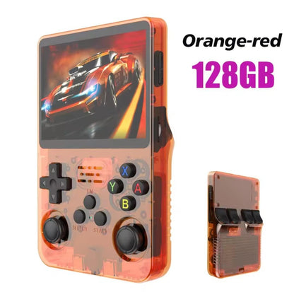 "Portable Retro Game Console - Black-Purple-White-Orange-Red 128GB | Portable Emulator with 3D Graphics"