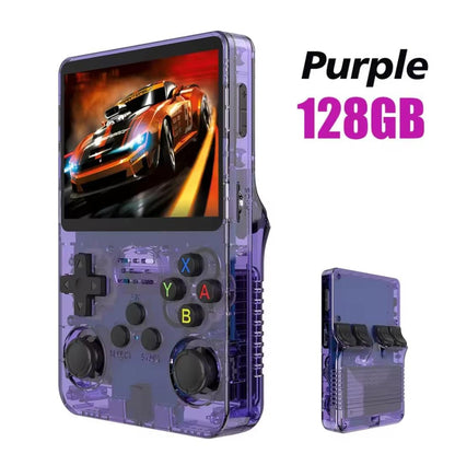 "Portable Retro Game Console - Black-Purple-White-Orange-Red 128GB | Portable Emulator with 3D Graphics"